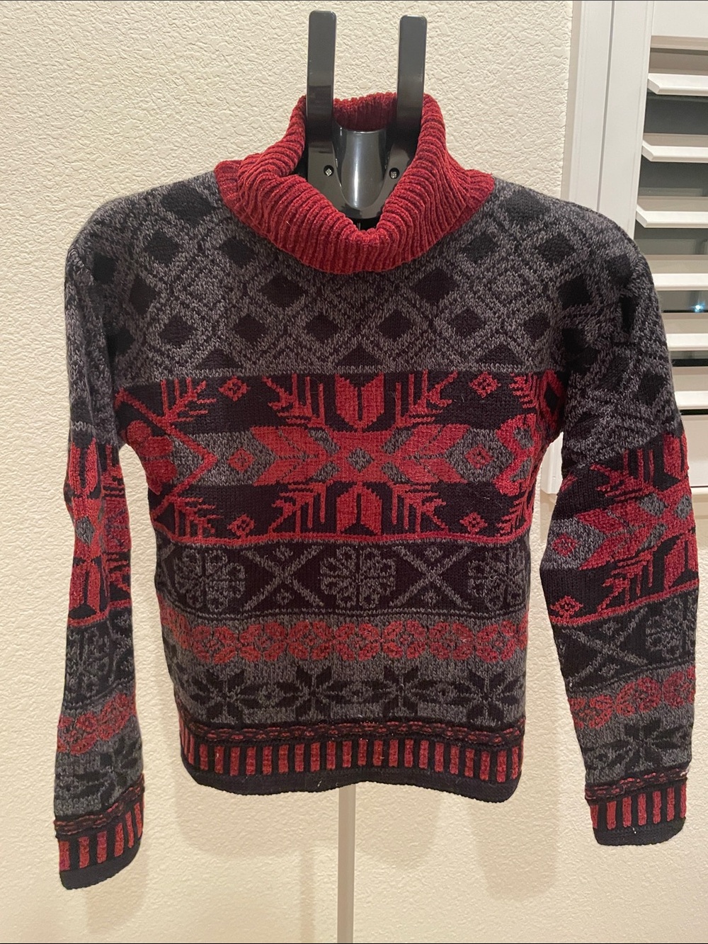 High Sierra Red and Gray Fair Isle Turtleneck Sweater
